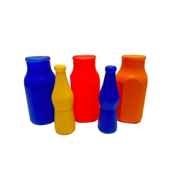 Toy Kitchen Juice Carton Jug Bottle Blue Orange Yellow Play Food 1980 Plastic - Picture 3 of 3
